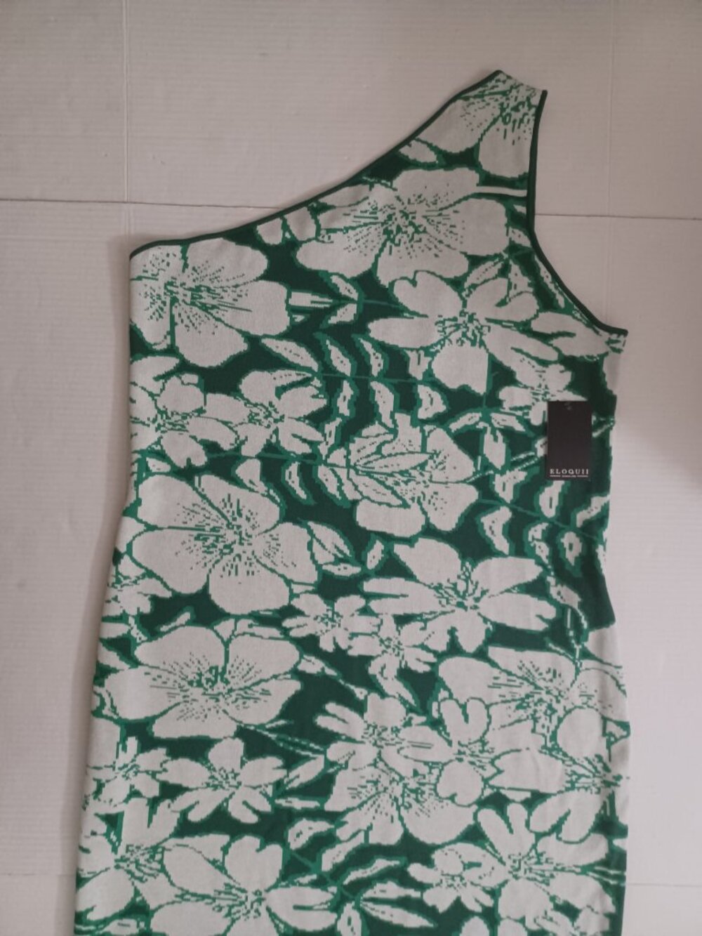 ELOQUII INTARSIA FLORAL ONE SHOULDER SWEATER DRESS GREEN WHITE PLUS SIZE 18/20 - Picture 13 of 15